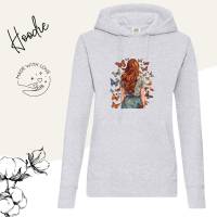 Hoodie Damen- Sweater mit Kängurutasche & einzigartigen Prints ,,Butterfly Girl'' Bild 3