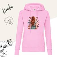 Hoodie Damen- Sweater mit Kängurutasche & einzigartigen Prints ,,Butterfly Girl'' Bild 5