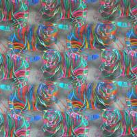 ♕ Jersey mit bunten Tiger auf grauem Untergrund 50 x 150 cm Nähen Stoff Raubkatze ♕ Bild 1