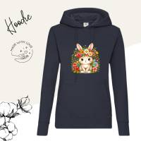 Hoodie Damen- Sweater mit Kängurutasche & einzigartigen Prints ,,Floral Bunny'' Bild 3