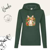 Hoodie Damen- Sweater mit Kängurutasche & einzigartigen Prints ,,Floral Bunny'' Bild 4