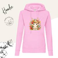 Hoodie Damen- Sweater mit Kängurutasche & einzigartigen Prints ,,Floral Bunny'' Bild 5