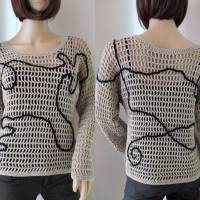 Einzigartiger Netz-Pullover aus Garn mit Viskose und Leinen, Shirt mit Freeformapplikation, Shirt, Pulli, Tunika Bild 2