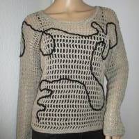 Einzigartiger Netz-Pullover aus Garn mit Viskose und Leinen, Shirt mit Freeformapplikation, Shirt, Pulli, Tunika Bild 3
