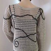 Einzigartiger Netz-Pullover aus Garn mit Viskose und Leinen, Shirt mit Freeformapplikation, Shirt, Pulli, Tunika Bild 4