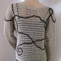 Einzigartiger Netz-Pullover aus Garn mit Viskose und Leinen, Shirt mit Freeformapplikation, Shirt, Pulli, Tunika Bild 5