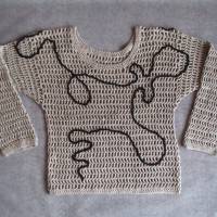 Einzigartiger Netz-Pullover aus Garn mit Viskose und Leinen, Shirt mit Freeformapplikation, Shirt, Pulli, Tunika Bild 6