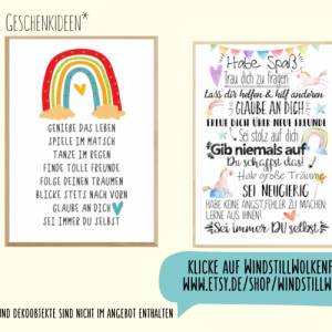Geschenk zur Einschulung  Schulanfang Wünsche Mutmacher Poster Kinderzimmer Druck Regenbogen Bild 4