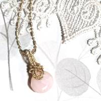 pink Opal Tropfen Mini Anhänger pastell wirework handgewebt Kette Brautschmuck Bild 1
