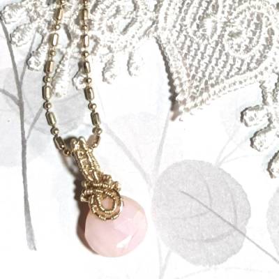 pink Opal Tropfen Mini Anhänger pastell wirework handgewebt Kette Brautschmuck
