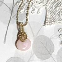 pink Opal Tropfen Mini Anhänger pastell wirework handgewebt Kette Brautschmuck Bild 4