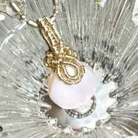 pink Opal Tropfen Mini Anhänger pastell wirework handgewebt Kette Brautschmuck Bild 6