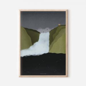 Island Wasserfall Poster Reise Kunstdruck Skandinavien - Skogafoss Wasserfall - Wanddeko Island - Wasserfall Poster Kuns Bild 1