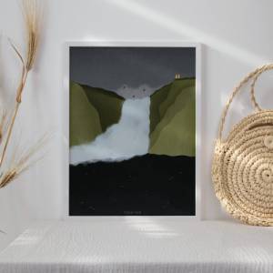 Island Wasserfall Poster Reise Kunstdruck Skandinavien - Skogafoss Wasserfall - Wanddeko Island - Wasserfall Poster Kuns Bild 3