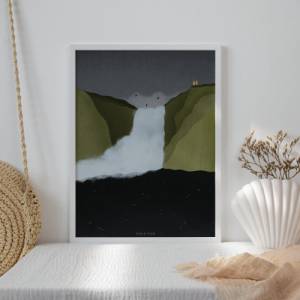 Island Wasserfall Poster Reise Kunstdruck Skandinavien - Skogafoss Wasserfall - Wanddeko Island - Wasserfall Poster Kuns Bild 6