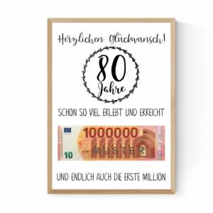 Geschenk zum 80.Geburtstag | Geldgeschenk | Poster| Achtzig | Achtzigster |Deko Geburtstagstisch Bild 1