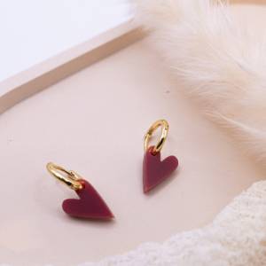 Ohrringe Herzen Creolen aus Acryl 18k vergoldet rote Herzchen - leichte Ohrstecker Herz - allergikerfreundlich Geschenk Bild 1