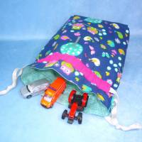 Süßer Krimskramsbeutel (M) mit bunten Eulen auf blau | Spielzeugbeutel für Kinder | Geschenkbeutel für Ostern Bild 4