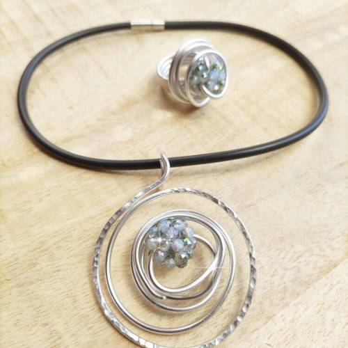 Drahtjuwel Drahtschmuck, Alu-Schmuck, Aluminium Schmuck, Schmuck aus Draht, Alu-Spirale,Set, Ring silber