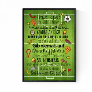 Geschenk zur Einschulung Schulanfang Wünsche Mutmacher Poster Kinderzimmer Druck Fussball Jungs Bild 1