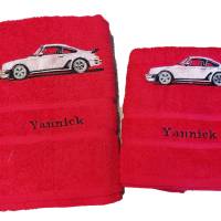 Handtuch - Duschtuch SET Porsche  Geschenk bestickt Namen HANDARBEIT Bild 1