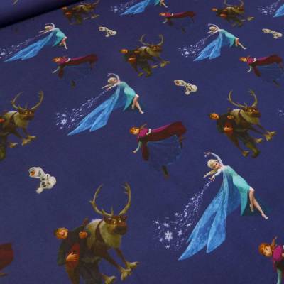 Stoff Baumwolle Jersey Disney Eiskönigin Frozen Anna Elsa Olaf Design dunkelblau blau bunt Kinderstoff Kleiderstoff Lize