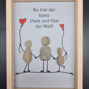 Liebevoll handgefertigtes Steinbild für den lieben Papa und Opa zum Vatertag- 2 Rahmenfarben Bild 1