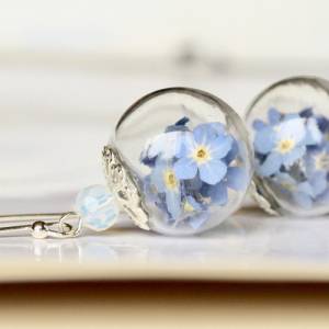 Silber Ohrringe Vergissmeinnicht mit Opal / 925 / Geschenk für Verliebte Bild 2