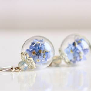 Silber Ohrringe Vergissmeinnicht mit Opal / 925 / Geschenk für Verliebte Bild 3