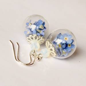Silber Ohrringe Vergissmeinnicht mit Opal / 925 / Geschenk für Verliebte Bild 4
