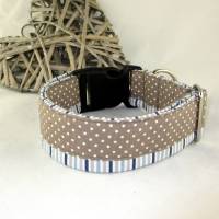 Hundehalsband "Dots and Stripes" braun/blau Halsband Halsschmuck breit für große Hunde verstellbar mit Klickvers Bild 2