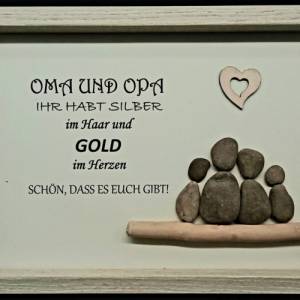Liebevoll handgefertigtes Steinbild Oma und Opa ... silber und gold ... personalisierbar Bild 1