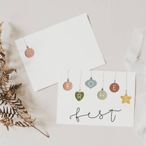 Weihnachtskarte Christbaumkugeln Frohes Fest - A6 weihnachtliche Grußkarte - Weihnachtskugel Weihnachtskarte - Weihnacht
