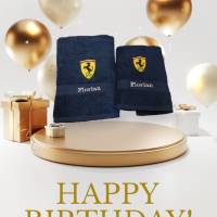 Handtuch - Duschtuch SET Ferrari  Logo Geschenk bestickt Namen HANDARBEIT Bild 3