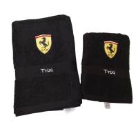 Handtuch - Duschtuch SET Ferrari  Logo Geschenk bestickt Namen HANDARBEIT Bild 4