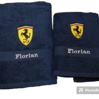 Handtuch - Duschtuch SET Ferrari  Logo Geschenk bestickt Namen HANDARBEIT Bild 6