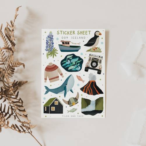Sticker Sheet Island A6 Stickerbogen Reise - Aufkleber Kalender Skandinavien - Haftpapier Bullet Journal Sticker Planner