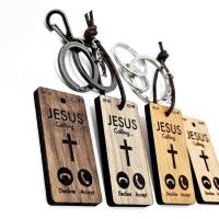 Christlicher Schlüsselanhänger "Jesus Calling" mit Rindslederband und Edelstahltaube Bild 2