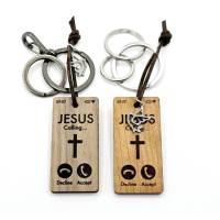 Christlicher Schlüsselanhänger "Jesus Calling" mit Rindslederband und Edelstahltaube Bild 5