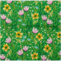 Baumwolldruck "Osterblumen", grün-bunt, 140 cm breit, Meterware, Preis pro 0,5 lfdm Bild 1