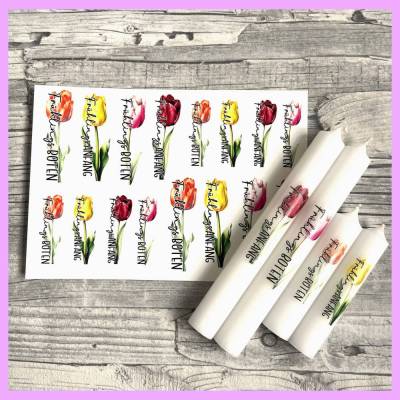 Kerzentattoo FRÜHLINGSBOTEN, A5, Wasserschiebefolie, Kerzenfolie, Kerzensticker, Kerzen beschriften, Frühling, Blumen