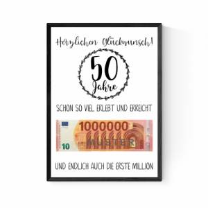 Geschenk zum 50.Geburtstag | Geldgeschenk | Poster| Fünfzig | Fünfzigster | Deko Geburtstagstisch Bild 1