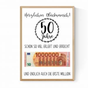 Geschenk zum 50.Geburtstag | Geldgeschenk | Poster| Fünfzig | Fünfzigster | Deko Geburtstagstisch Bild 2