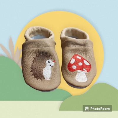 Krabbelschuhe Lauflernschue Puschen Baby Kinder Igel Leder Handmad personalisiert