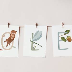Buchstabenkarte G wie Glühwürmchen - einzeln und Wunsch-Set - WALD ABC Buchstabenkarte G - Postkarte für Kinder - Namens Bild 2