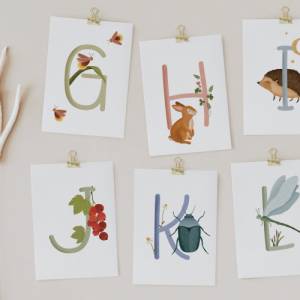 Buchstabenkarte G wie Glühwürmchen - einzeln und Wunsch-Set - WALD ABC Buchstabenkarte G - Postkarte für Kinder - Namens Bild 5
