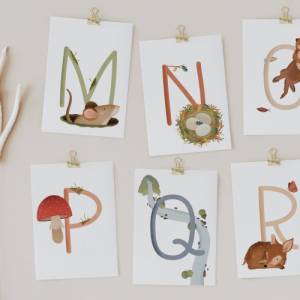 Buchstabenkarte M wie Maus - einzeln und Wunsch-Set - WALD ABC Buchstabenkarte M - Postkarte für Kinder Namenspostkarte Bild 6