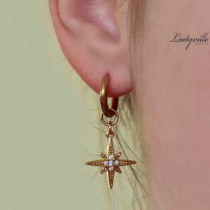 Himmlische Creole Stern Zirkonia ein Ohrring mit glitzernden Polarstern Bild 1