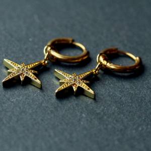 Himmlische Creole Stern Zirkonia ein Ohrring mit glitzernden Polarstern Bild 7