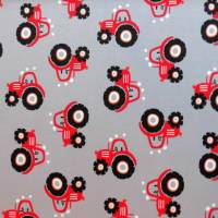 Jersey  Stoff  Kinderstoff  Traktor  Traktoren  Grau  -  Rot Bild 1